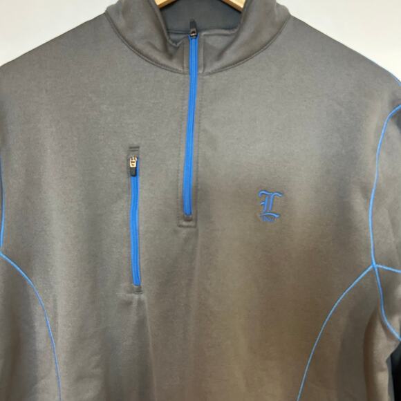 PETER MILLAR Sz M Gray Micro Fiber Lightweight 1/4 Zip Secret Pocket Blue Stitch - Picture 1 of 9